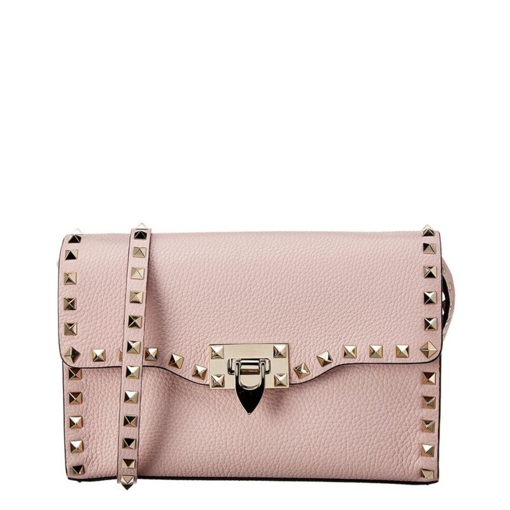 Valentino Rockstud Small Grainy Leather Crossbody, Beige